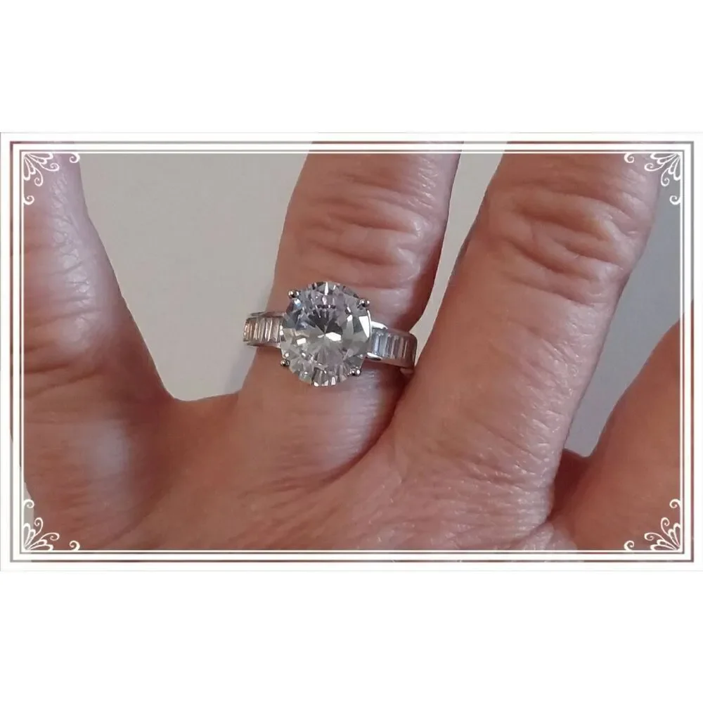 Gorgeous 10.18 Ct. Genuine Diamond Simulant Oval~Baguette~Round Bridal Set #8